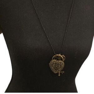 Bronze Heart Locket Key Necklace 24” Chain Gothic Boho